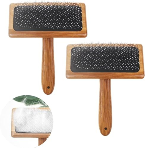 Bamyli 2PCS Bamboo Wood Air Cushion Needle Comb & Hand Carders for Craft Wool Needle Felting Tools with Solid Handle, Wood Carding Brushes