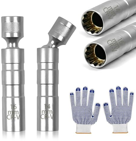 HXC Zündkerzenschlüssel 14mm und 16mm, 2 Stück Zündkerzenschlüssel Satz Magnet Universal Flexibel Kfz Werkzeug mit Handschuhe zum Entfernen von Zündkerzen
