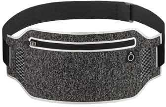 Ahijklmn Running belt,Slim Running Waist Fanny Pack Runner Exercise Phone Belt Hip Pouch Bag for Women Men iphone Samsung, Black Grey, One Size, Classic