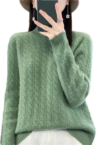 Vsadsau – Chandail en laine mérinos 100 % pour femmes, col ras-du-cou torsadé, tricot épais et chaud, hauts à manches longues, turquoise, XXL