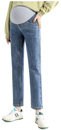 Vaqueros de maternidad de pierna recta con cinturón ajustable - Pantalones 3/4 estilizados y prácticos, ideales para mujeres de estatura pequeña (Talla corta), XXX-Large