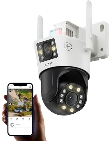 ZOSI 8MP Pan/Tilt WLAN Überwachungskamera Aussen mit Dual-Objektiv (4MP+4MP), 2.4G WiFi Kamera 8X Hybrid-Zoom, KI Erkennung, Plug-in Strom, C298 Max