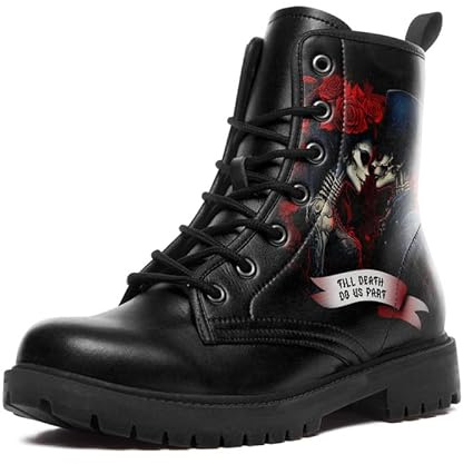 coolcustomize Stivali da combattimento gotici con teschio, stile punk rock, impermeabili, con lacci, in pelle, da lavoro, per uomini e donne, Colore 3, 39 EU