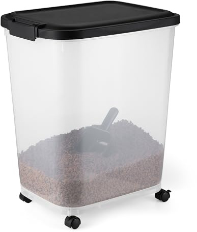 Amazon Basics Pet Food Storage Container with Rolling Wheels, BPA-Free, Detachable Scoop, 50lbs Capacity