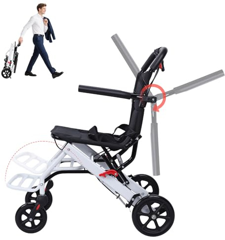 sexaoalx 360 Super Lightweight Transport Wheelchair for Adults, Easy to Travel, Locking Hand Brakes, User-Friendly,Folding,Portable. for Adults or Child (up to 200lbs) A