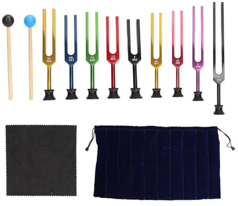 Stimmgabel Set 174Hz963Hz, 9 Farben, für Yoga Meditation & Tiefenentspannung, inkl. Hammer & Aufbewahrungstasche, nicht medizinisches Gerät