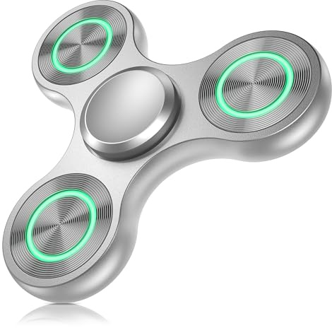 Coolden Hand Spinner Métal Fidget Toys Lumineux dans L'obscurité Jouets Durable High Speed Stainless Steel Bearing 2-5 Min Fidget Spinner Anti Stress ADHD Tri Spin pour Enfants Adultes Gris Argent