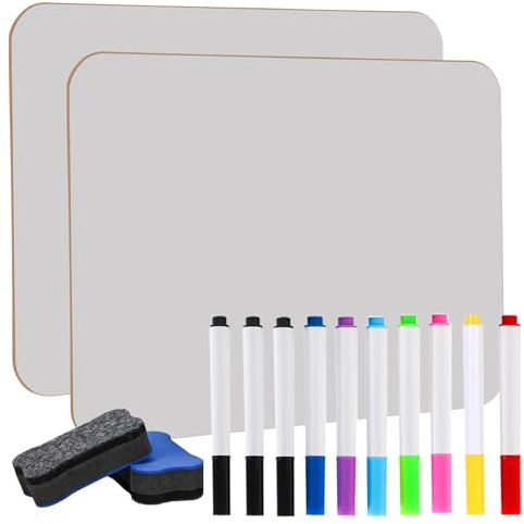 Kioneer 2 Pack Double Sided Mini A4 Whiteboard for School Home Office | With 10 Pens and 2 Erasers,Easy to Clean,Durable,Portable for Teaching,Interactive,Practice,Drawing and Homework