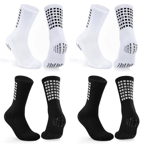 PERMANENTLY001 Calzini sportivi antiscivolo calcio calzini uomo donna imbottiti anti-vesciche calzini da allenamento atletico basket yoga lavoro corsa Escursionismo 36-43 2Neri2Bianchi+ M 4P