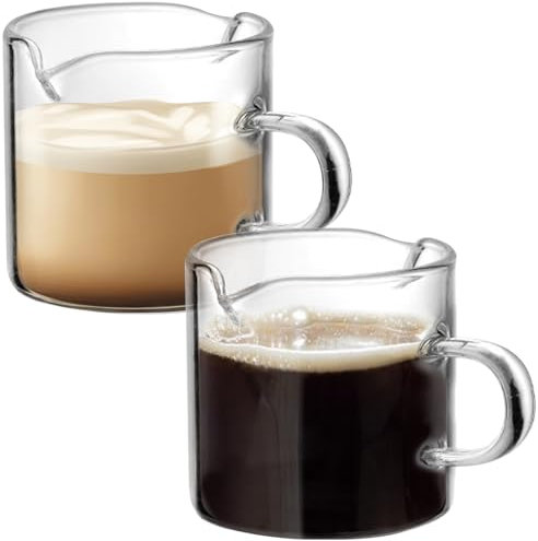 UIPK Espresso Cup Set of 2, 100ml Insulated Glass Espresso Coffee Cups, Small Handle Clear Glass Walled Cups Mug, Espresso Accessories for Coffee Tea Cappuccino