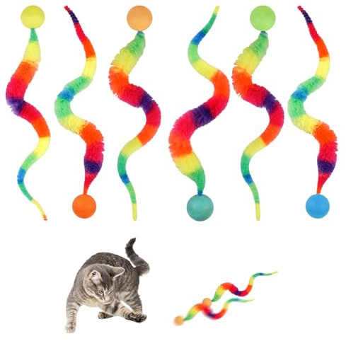 Orixo 6 stycken Wiggly Ball Wiggly Ball för katter, rolig kattboll | Lång svans boll mask kattleksak kattbollar hoppbollar, interaktiv leksak för katter hoppboll för alla åldrar