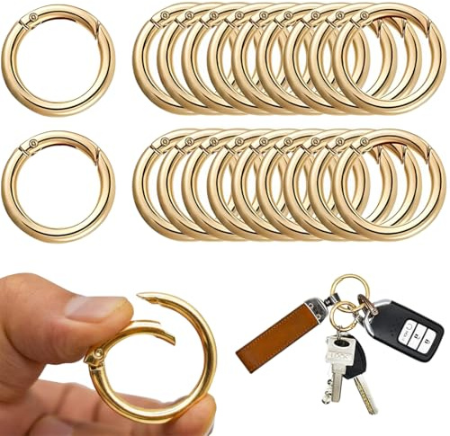 JEYORZY 18 Piezas Mosqueton Redondode Metal, Anillo de mosquetón Redondo, Aleación de Zinc Mosqueton, Ganchos de Resorte Anilla Tórica, para Maletas, llaveros, DIY Manualidades Accesorios, oro