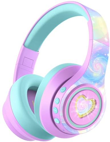 iClever Auraa Active Noise Cancelling Headphones for Kids, LED Light Up, Bluetooth 6.0, Safe Volume 80dBA, 47H Play Time,Fast Charging,Kids Headphones Wireless with Mic AUX Cord for Travel iPad,Purple