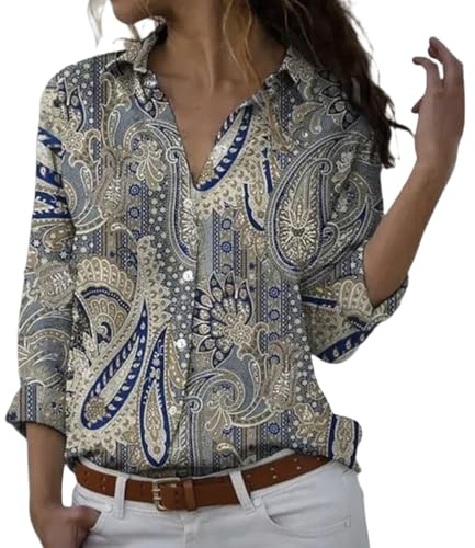 Women's Long Sleeve Dress Shirt Regular Fit Stretch Wrinkle Free Buton Down Work Office Business Shirts Collared V-Neck Lightweight Casual Floral Printed Summer Fall Ladies Blouses