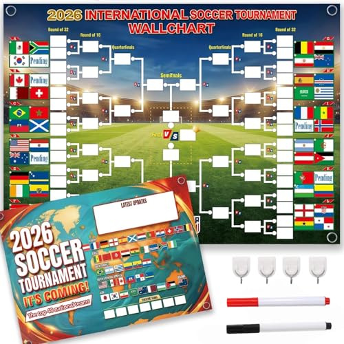 2026 Soccer The World Cup Schedule Poster & Final Round 48-team Collection Showcase, 2-in-1Football Functional Poster, World Cup Matches Fixtures, Waterproof Double-Sided,Great Gifts for Soccer Fans
