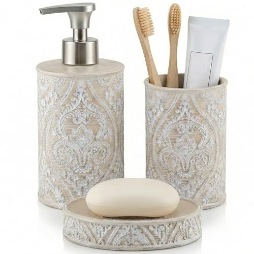KOOK TIME Set Bagno 3 Pezzi DAMASK Crema