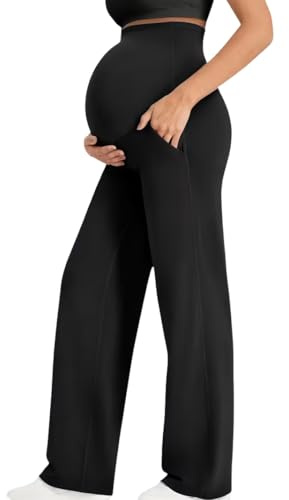ZiaWorld High Waist Women Maternity Pants Over Bump Comfy Stretchy Pregnancy Yoga Trousers Lounge Work Trousers with Pockets Petite