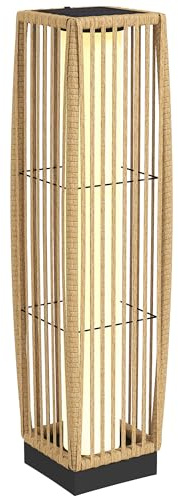Outsunny Linterna de Jardín de Ratán, Farola Solar Exterior con Luces LED Encendido y Apagado Automático, Impermeable, IP44, Lámpara de pie para Terraza, Balcón, Patio, 19x19x68 cm, Arena