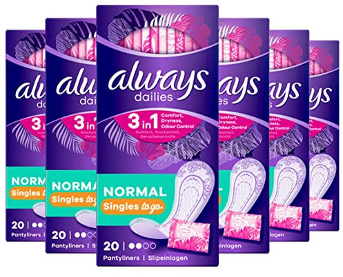 Always Dailies Individually Wrapped Normal Singles Pantyliners, Pack of 6