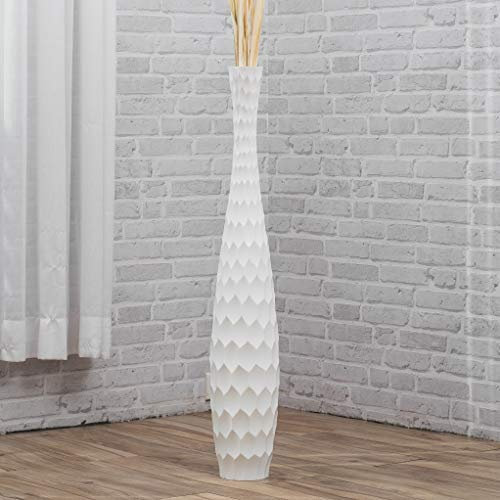 Leewadee Grand Vase A Poser Au Sol pour Branches Décoratives De Pampa, Vase en Bois De Manguier, 85 cm, Blanc