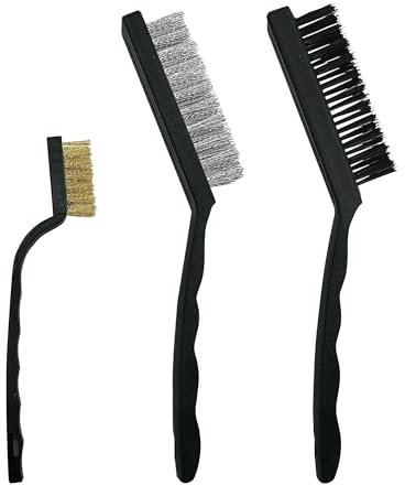 Pack of 3 Steel Nylon & Copper Wire Brush Cleaning Paint Metal Rust Remover Brushes (Pack Of 3x Steel Wire Brush)