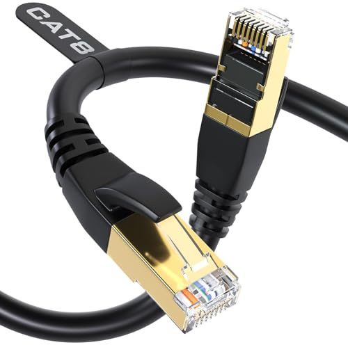 DbillionDa Cat8 Ethernet Cable, Outdoor&Indoor, 30FT Heavy Duty High Speed 26AWG Cat8 LAN Cable, Weatherproof, UV Resistant with Gold Plated RJ45 Connector, 40Gbps for Router/Gaming