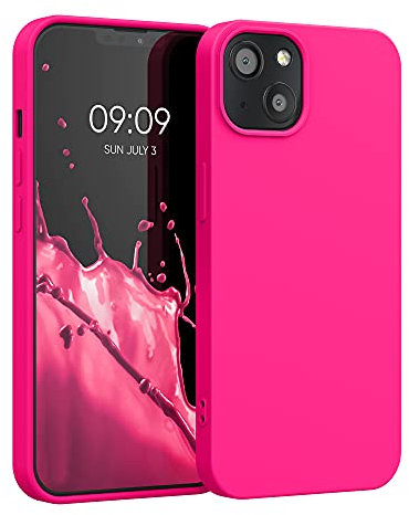 kwmobile Hülle kompatibel mit Apple iPhone 13 Hülle - gummierte TPU Silikon Handyhülle - Schutzhülle für kabelloses Laden - Case in Neon Pink