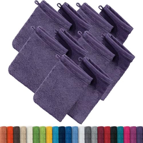 Erwin Müller Waschhandschuh, Waschlappen Heidelberg 10er- Pack, 100% Baumwolle lila Größe 15x21 cm - weiche Qualität, saugstark und strapazierfähig - praktisch durch Schlaufe