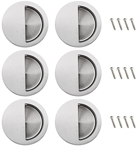 EMSea Lot de 6 poignées de porte coulissante encastrées en acier inoxydable Poignées de porte encastrées pour armoire tiroir armoires en bois argenté