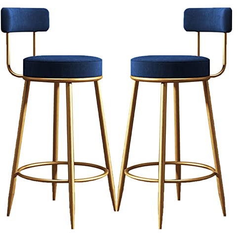 Barhocker 2, Bar Counter Height, Stuhl mit Fußstütze und Rückenlehne, moderner Barhocker, Vintage Velvet Make -up -Stuhl (Set von 2, 65 cm)