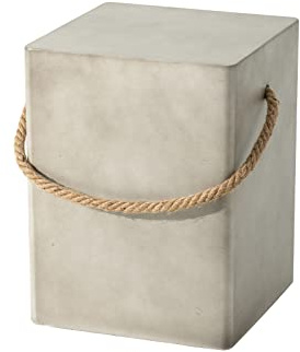 HOMPUS Outdoor-Beistelltisch mit Hanfseilgriff, Terrassen-MgO Beton, natürlicher Beistelltisch, quadratischer Akzent, kleiner Couchtisch für Garten, Terrasse, Veranda und Deck, Hellgrau