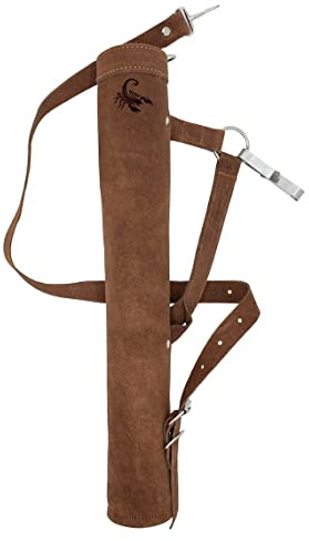 Carcaj de flecha trasera con arco Scorpion – Funda de flecha de cuero genuino – Carcaj tradicional hecho a mano para caza y práctica de objetivo – Ajustable ligero y cómodo cuero de vaca (marrón