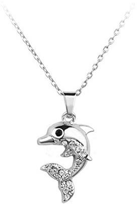 MiniJewelry Dolphin Pendant Necklace for Women Jewellery Ocean Sea World Clear Cubic Zirconia Family Daughter Granddaughter Birthday Christmas
