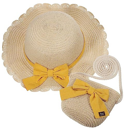 TENDYCOCO Mädchen-Strohhut Und Tasche Mädchen-Sonnenhut-Umhängetaschen-Sets Für Kinder