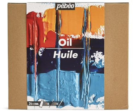 PEBEO - Studio Huile XL - Set 24 Tubes 20 Ml Couleurs Assorties + Accessoires - Kit de Peinture à l’Huile pour Artiste et Débutant - Pinceaux + Spatule - Couleurs Lumineuses