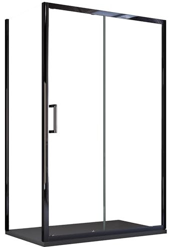 Duschkabine auf zwei Seiten mit Schiebeöffnung mit schwarzen Profilen 6 mm H195 AGATA - 70x110