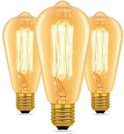 Caldarax ST64 Vintage Light Bulbs E27 Edison Screw Dimmable, Squirrel Cage Shaped Filament Bulb, Amber Glass 2200K Warm White, Retro Industrial Style Bulb for Ceiling, Chandelier, 60, Watt, 3 Packs