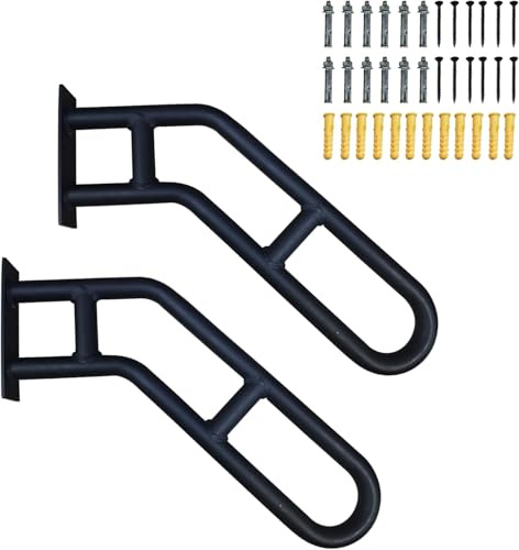2-pack böjda trappräcken för utomhussteg, handräcken för 1-3 steg med svart matt finish, väggmonterade räcken, säkerhetsgreppstång med 2 halkfria tvärstänger för garage, veranda, trädgård, gård