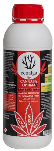 EcoAlga Abono Fertilizante Cannabis Alga Ulva Premium Grow, Bloom, Root 1L. Orgánico y Ecológico para Marihuana. Enraizante, Crecimiento, Floración Revienta Cogollos. Rendimiento, Resiste, Revitaliza