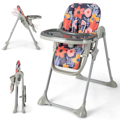 GYMAX Seggiolone per Bambini, Pieghevole con Vassoio Rimovibile, Schienale Ergonomico Regolabile, Imbracatura a 5 Punti e Rotelle, per 6-36 Mesi, Carico 15 kg (Viola)