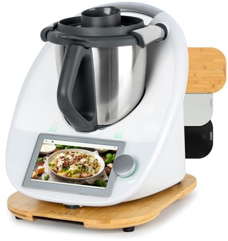 PUERSI Tabla Deslizante para Thermomix TM6/TM5, 2ª Generación, Base para Thermomix con Ruedas, Soporte para Bimby (Bambú)