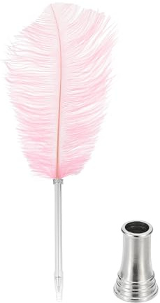 PATIKIL Stylo à Bille à Plumes, 0.5mm Stylo à Plume à Encre Vintage Duveteuse Stylo à Plume à Tige Plaquée Raffinée avec Support de Support pour Calligraphie, Signature d'Écriture, Rose