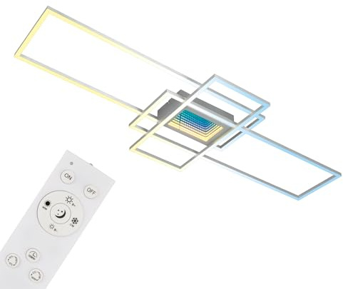BRILONER - Lámpara de techo LED con espejo infinito, efecto túnel 3D, regulable, CCT, mando a distancia, lámpara LED, lámpara de techo, lámpara de salón, 110x42 cm, color aluminio
