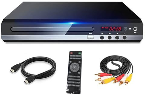 Huudngeje Reproductor de DVD 1080P HD Reproductor de DVD DoméStico Box para TV Reproductor de Disco CD DVD Gratuito para Todas Las Regiones Reproductor EVD con Salida AV - Enchufe Europeo