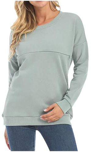 Ropa de Maternidad Ofertas,Camisetas de Maternidad de Manga Larga Camiseta de Lactancia Sudaderas de Lactancia con Cuello Redondo Ropa de Embarazo Sólida Jersey para El Embarazo Primavera y Otoño