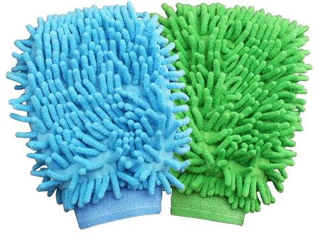 FveVqe 2 Pcs Soft Wash Mitt, Double Sided Car Wash Mitt, Super Absorbent & Scratch-Free Car Cleaning Mitt, Effectively Traps Dirt (Blue & Green)