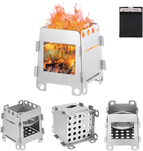 XSQD Petit Poele a Bois (Avec Plateau D'alcool), Poele Portable Amovible, Pique-nique Extérieur Multifonctionnel, Réchauds de Camping, Poêle Acier Inoxydablex, Cuisinière Camping Extérieure