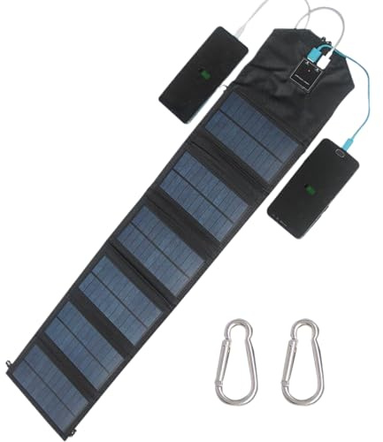 Solarladdare 120W-vikbar mobiltelefonladdare med en dubbel USB-anslutning | Vattentät kraftbank för camping, vandring och resor | Bärbar solpanel för på språng