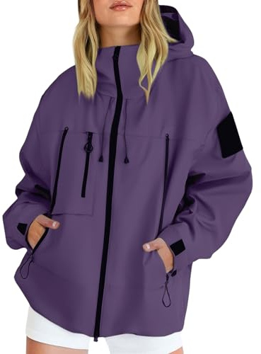 Lightweight Waterproof Jacket Womens, Casual Outdoor Raincoats with Hooded, Breathable Zip Up Softshell Jackets with Pockets, For Spring Fall Winter