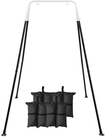 FUNLIO Foldable Swing Stand for Kids with 4 Sandbags, Heavy Duty Metal A-Frame Indoor/Outdoor for Backyard, Suitable Most Toddler/Baby Jumper/Hammock Chair - Black